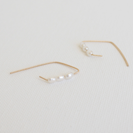 Rhombus Curved with Pearls 14K Gold Earrings