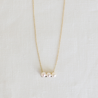 3 White Pearls Line 14K Gold Necklace