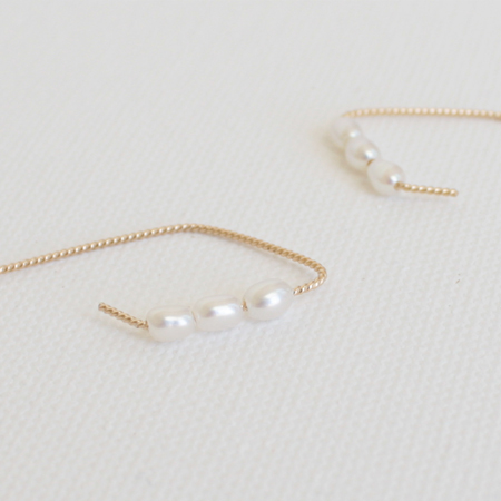 Rhombus Curved with Pearls 14K Gold Earrings
