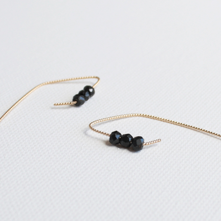 Rhombus with Black Spinel 14K Gold Earrings