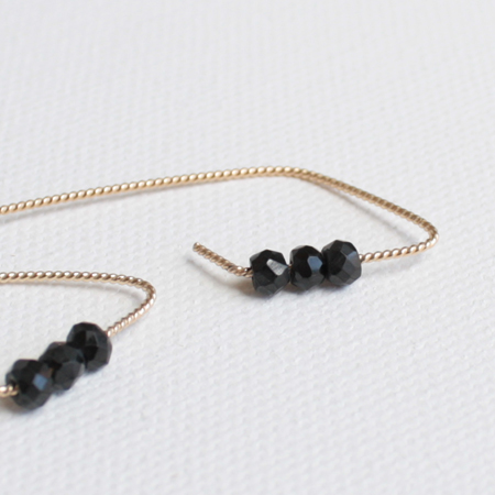 Rhombus with Black Spinel 14K Gold Earrings