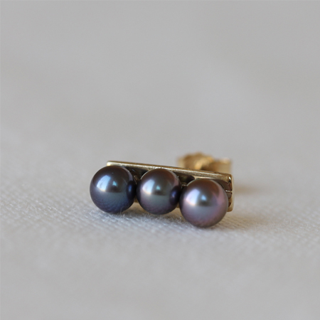 3 Black Pearls Line 14K Gold Earrings