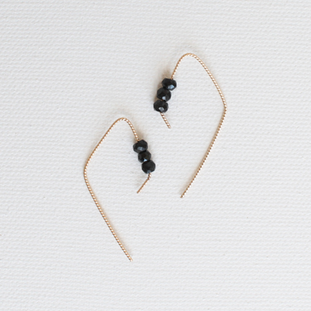 Rhombus with Black Spinel 14K Gold Earrings